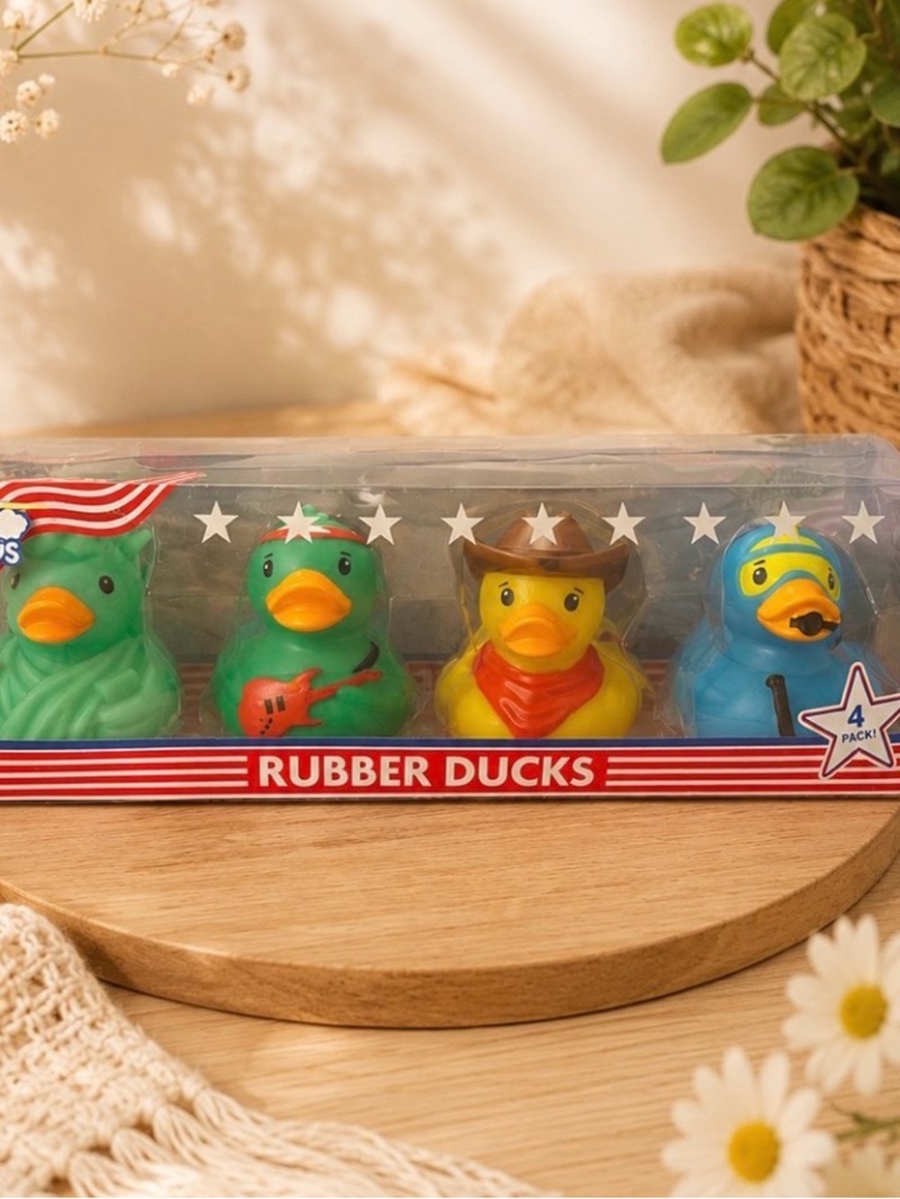 Kids 4-Pack Rubber Ducks - Patriotic Green, Yellow & Blue